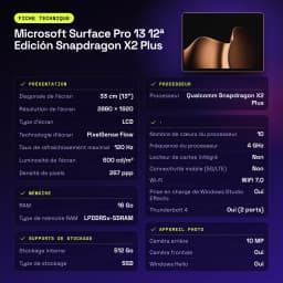 Microsoft Surface Pro 13 12.ª Edição Snapdragon X2 Plus 16GB/512GB Dourado 13 polegadas PixelSense Flow 120Hz - WiFi 7.0