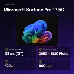 Tablet Microsoft Surface Pro 12 5G platino con pantalla OLED 13" 2880x1920, 120 Hz y brillo 900 cd/m²; biseles finos y diseño premium