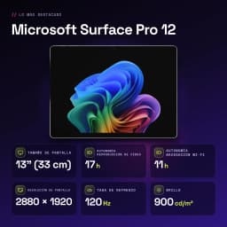 Microsoft Surface Pro 12 32GB/1TB 13 pulgadas OLED 120Hz Intel Core Ultra 7 366H WiFi 7 Platino - características