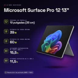 Microsoft Surface Pro 12 13 pulgadas 32GB/256GB PixelSense Flow 120Hz Snapdragon X Plus WiFi 7 Platino - características