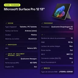 Microsoft Surface Pro 12 13 pulgadas 32GB/256GB PixelSense Flow 120Hz Snapdragon X Plus WiFi 7 Platino - 287 mm