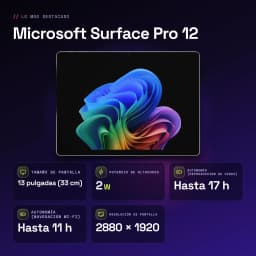 Microsoft Surface Pro 12 16GB/256GB 13 pulgadas OLED 120Hz Intel Core Ultra 7 366H 17h Platino - características