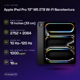 Apple iPad Pro 13 pouces M5 2To Wi-Fi Nanotexture Noir OLED 120Hz ProMotion - caractéristiques, 2 TB