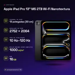 Apple iPad Pro 13 pouces M5 2To Wi-Fi Nanotexture Noir OLED 120Hz ProMotion - caractéristiques, WiFi 7.0