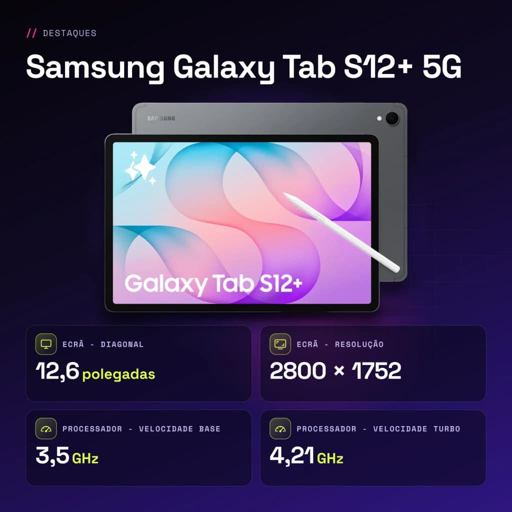 Samsung Galaxy Tab S12+ 5G 12GB/256GB Cinzento S Pen incluída 12,6 polegadas Dynamic AMOLED 2X 10600mAh - Bluetooth 6