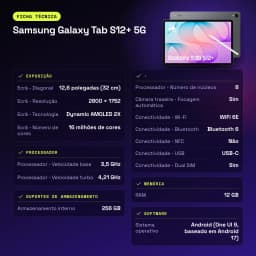 Samsung Galaxy Tab S12+ 5G 12GB/256GB Cinzento S Pen incluída 12,6 polegadas Dynamic AMOLED 2X 10600mAh - 289,5 mm