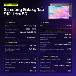 Samsung Galaxy Tab S12 Ultra 5G 12GB/256GB Cinzento S Pen incluído Dynamic AMOLED 2X 120Hz - características, 4,21 GHz
