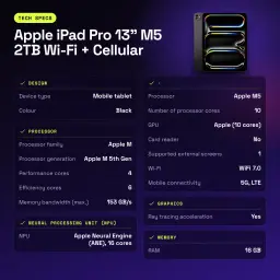 Apple iPad Pro 13 pouces M5 2To Wi-Fi + Cellular Noir OLED 120Hz 5G - caractéristiques, 120 Hz