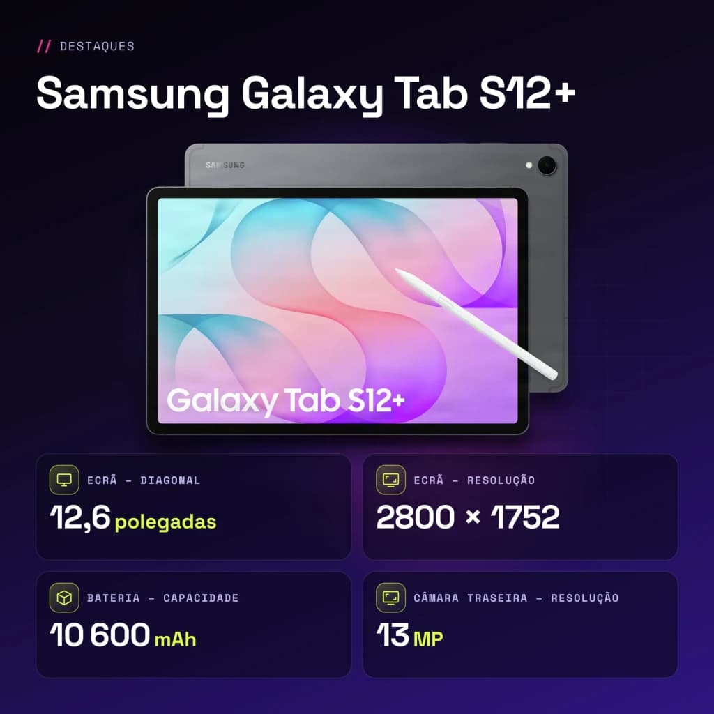Samsung Galaxy Tab S12+ 12GB/256GB Gris S Pen incluido 12,6 pulgadas Dynamic AMOLED 2X 10600mAh - características, 3,5 GHz