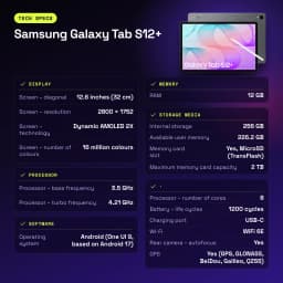 Samsung Galaxy Tab S12+ 12GB/256GB Gris S Pen incluido 12,6 pulgadas Dynamic AMOLED 2X 10600mAh - características, 10600 mAh
