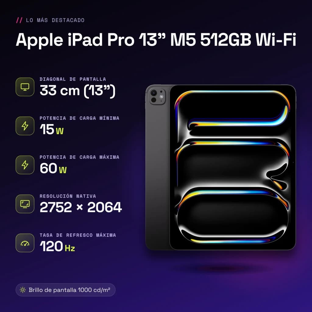 Apple iPad Pro 13 pouces M5 512Go Wi-Fi Noir OLED 120Hz USB-C - caractéristiques