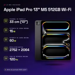 Apple iPad Pro 13 pouces M5 512Go Wi-Fi Noir OLED 120Hz USB-C - caractéristiques