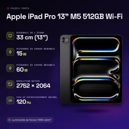 Apple iPad Pro 13 pouces M5 512Go Wi-Fi Noir OLED 120Hz USB-C - caractéristiques, 120 Hz