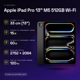 Apple iPad Pro 13 pouces M5 512Go Wi-Fi Noir OLED 120Hz USB-C - caractéristiques, 1000 cd/m²