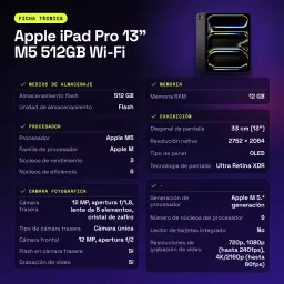 Apple iPad Pro 13 pouces M5 512Go Wi-Fi Noir OLED 120Hz USB-C - caractéristiques, 153 GB/s