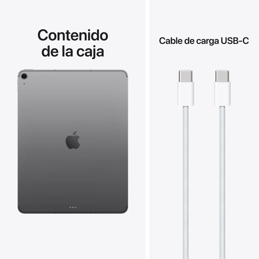 Apple iPad Air M4 13 pouces 128 Go Gris Sidéral 5G - vue arrière et câble USB-C tressé inclus
