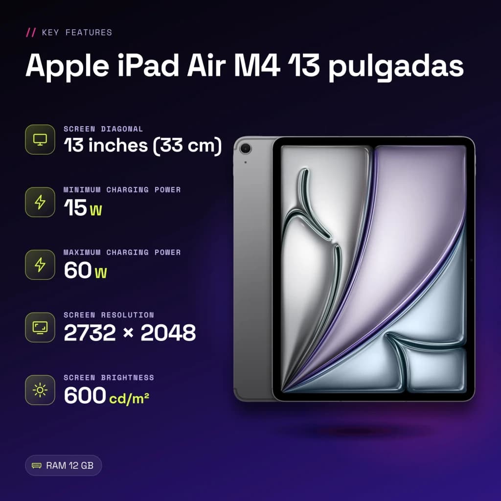 Apple iPad Air M4 13 pouces 128 Go Gris Sidéral 5G - caractéristiques, IPS