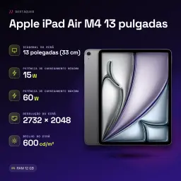 Apple iPad Air M4 13 pouces 128 Go Gris Sidéral 5G - caractéristiques, WiFi 7.0