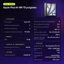 Apple iPad Air M4 13 pouces 128 Go Gris Sidéral 5G - caractéristiques, 120 GB/s
