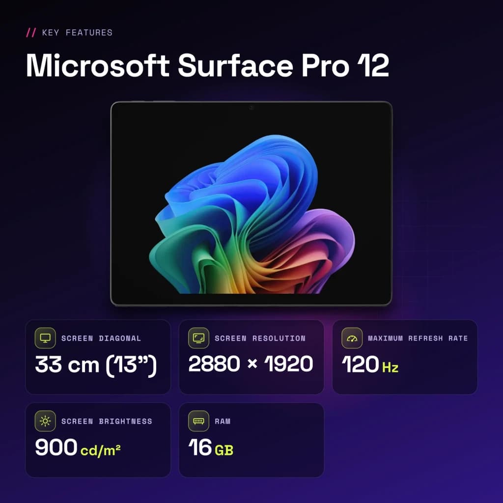 Microsoft Surface Pro 12 16GB/256GB Negro 13 pulgadas OLED 120Hz Intel Core Ultra 7 366H WiFi 7 - características, 18 MB