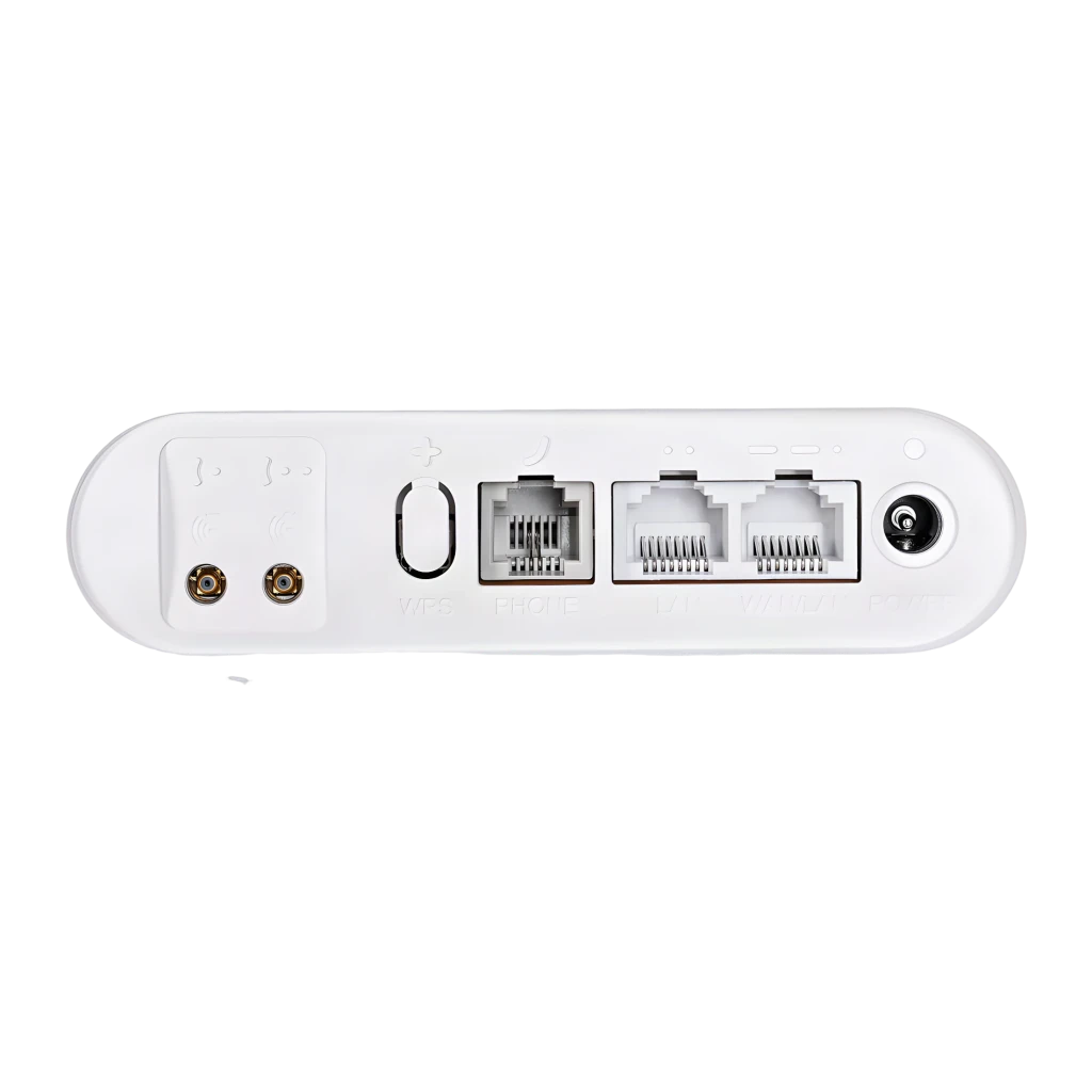 Routeur ZTE G5B2 5G AX3600 Blanc WiFi 6 Double Bande, panneau arrière: ports WPS, PHONE, LAN, WAN et connecteur