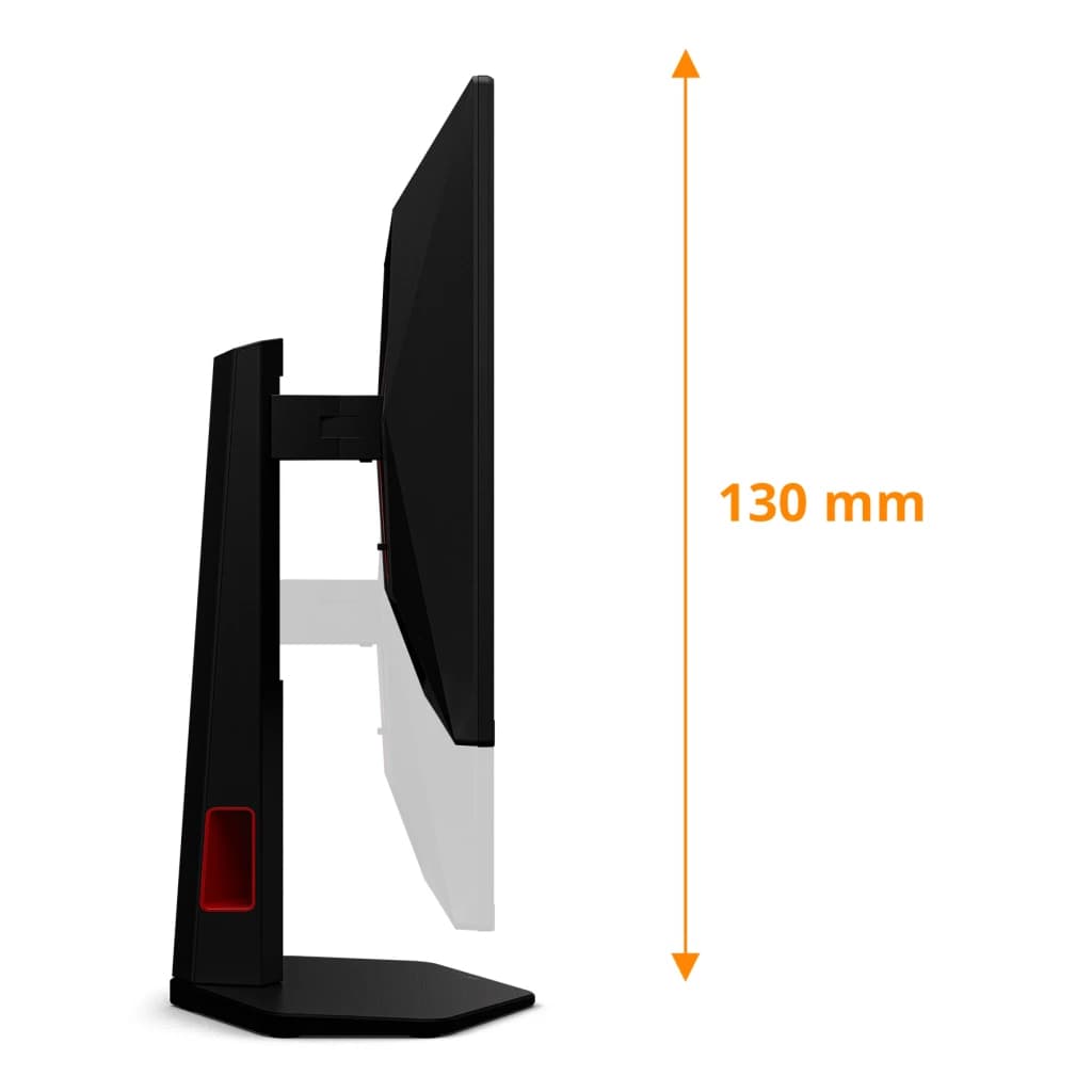 Écran AOC G4 24,5 pouces 400Hz FHD Fast IPS 1ms GTG Rouge 25G4KUR, vue latérale: réglage en hauteur de 130 mm, pied
