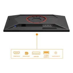Écran AOC G4 24,5 pouces 400Hz FHD Fast IPS 1ms GTG Rouge 25G4KUR, vue arrière: ports HDMI 2x2.0, DisplayPort, USB Hub
