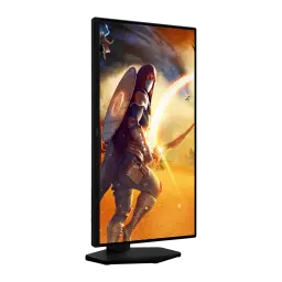Écran AOC G4 24,5 pouces 400Hz FHD Fast IPS 1ms GTG Rouge 25G4KUR, vue latérale: dalle avec scène gaming et pied noir