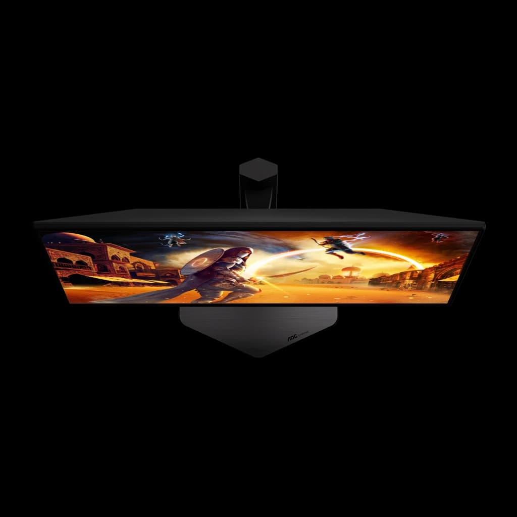 Écran AOC G4 24,5 pouces 400Hz FHD Fast IPS 1ms GTG Rouge 25G4KUR, vue du dessus: dalle avec scène gaming fantastique