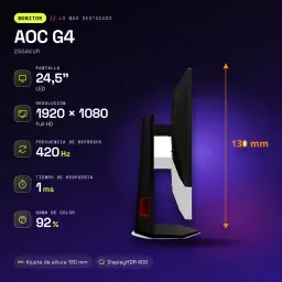 Écran AOC G4 24,5 pouces 400Hz FHD Fast IPS 1ms GTG Rouge 25G4KUR - caractéristiques