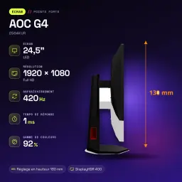 Écran AOC G4 24,5 pouces 400Hz FHD Fast IPS 1ms GTG Rouge 25G4KUR - caractéristiques