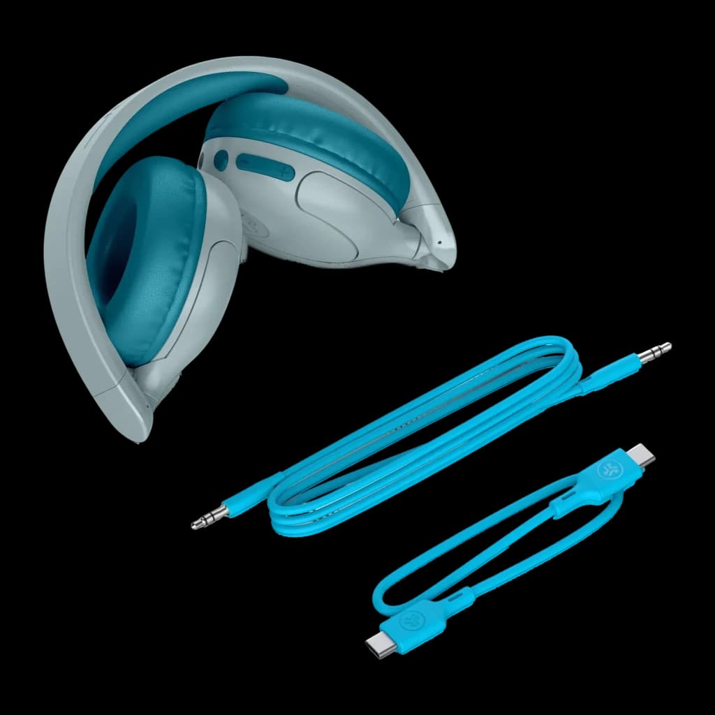 Auriculares de diadema JLab JBuddies Pop Cancelación de Ruido Bluetooth 5.2 Verde Azulado - auricular plegado