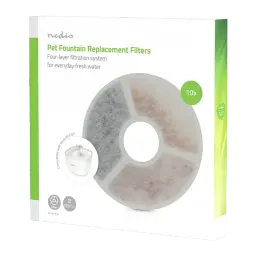 Filtros de recambio Nedis Blanco 10 unidades PETWF-FL10 - packaging frontal con filtro circular de 4 capas y referencia