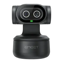 Webcam EMEET Pixy 4K 30fps Negro - doble lente con anillos blancos, LED verde y base giratoria con logo EMEET