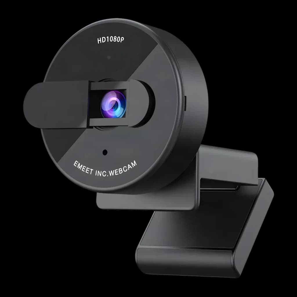 Webcam eMeet C950 4K Micrófono con IA Negro - lente con cubierta deslizante y clip