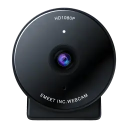 Webcam eMeet C950 4K Micrófono con IA Negro - lente central, texto HD1080P y logo EMEET INC.WEBCAM