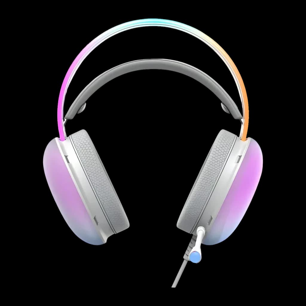 Auriculares Gaming Havit Micrófono Boom Blanco H2037D - iluminación RGB en arco y almohadillas con reflejo