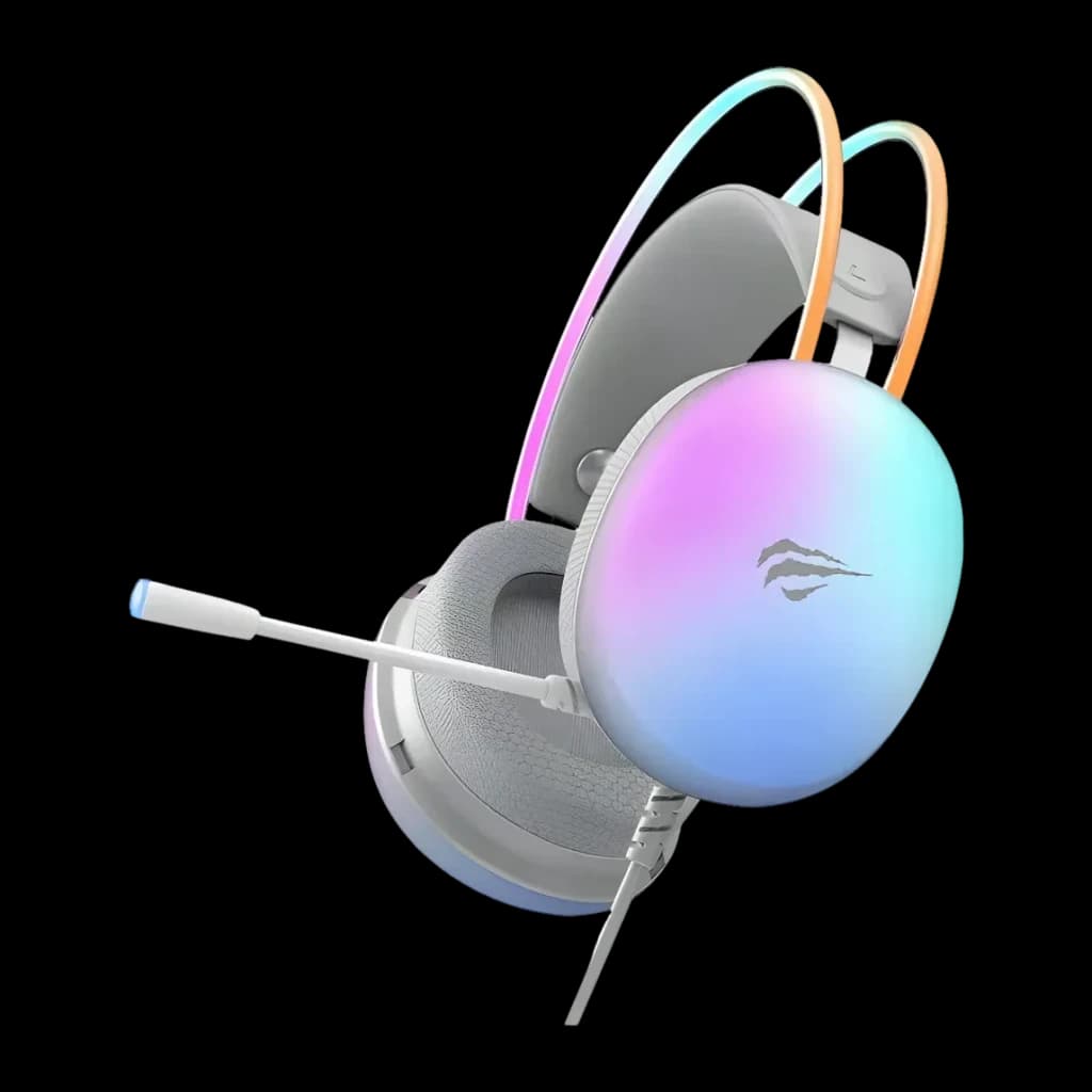 Auriculares Gaming Havit Micrófono Boom Blanco H2037D - iluminación RGB en arco y cápsula auricular
