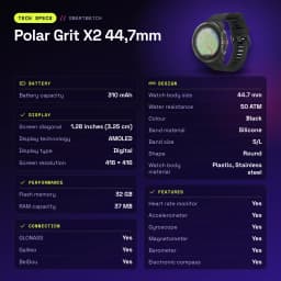 Polar Grit X2 44,7mm GPS 50ATM 168h Preto - características, 44,7 mm