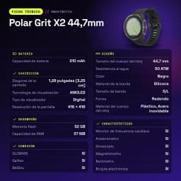 Polar Grit X2 44,7mm GPS 50ATM 168h Preto - características, 275 MHz