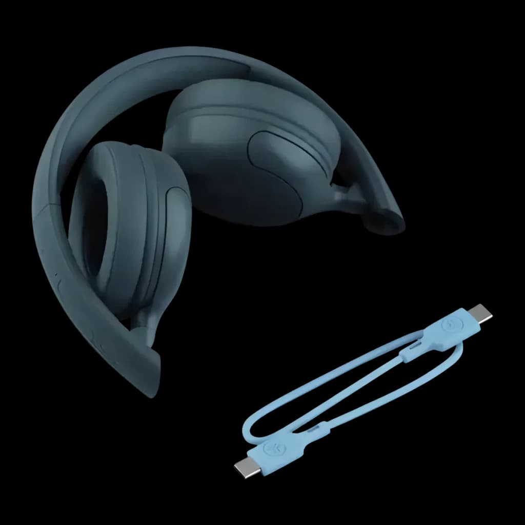 Auriculares de diadema JLab Audio Studio 2 Bluetooth 5.4 Azul - auriculares plegados y cable USB-C azul