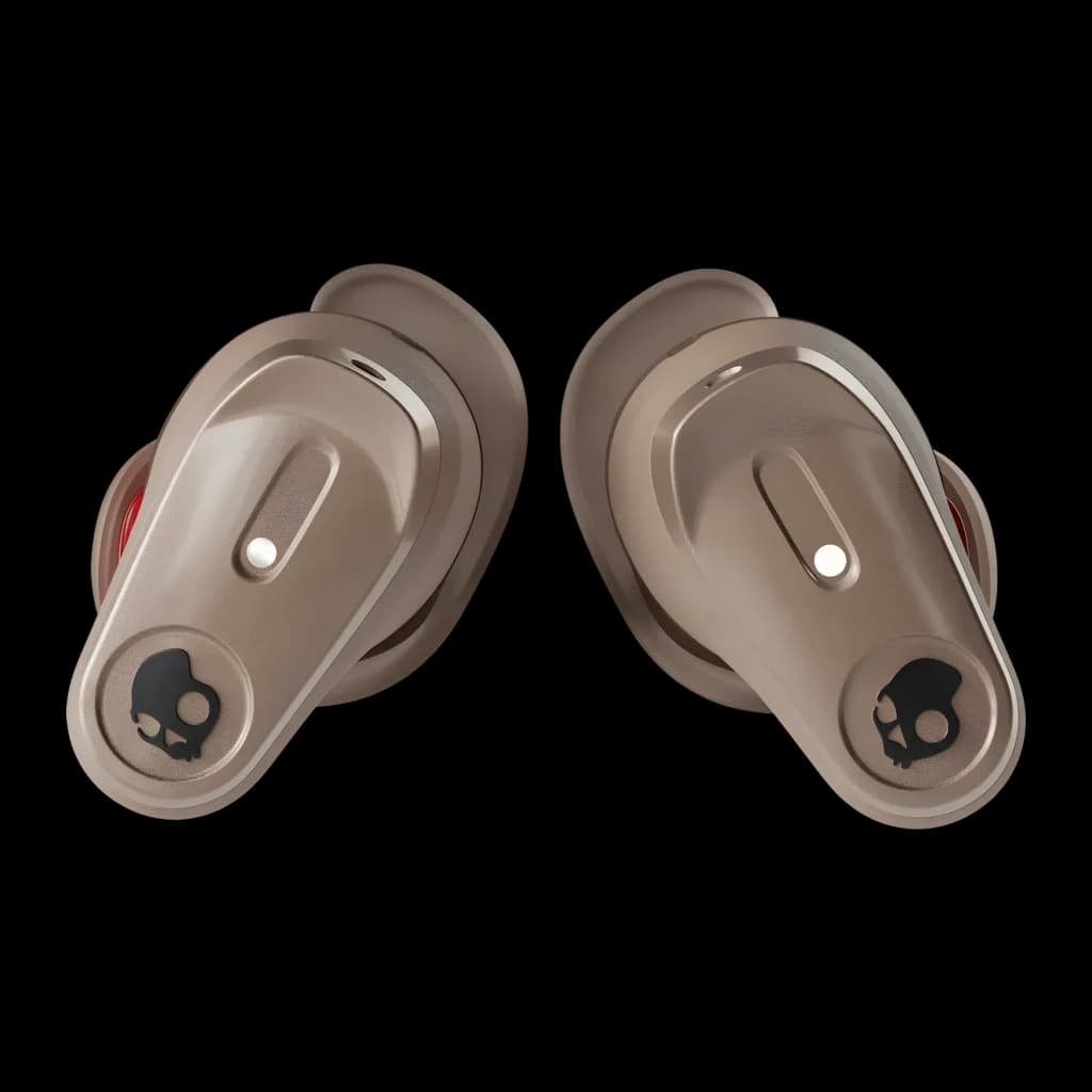 Écouteurs sans fil TWS Skullcandy Method 360 ANC Réduction de Bruit Beige - paire d'écouteurs avec logo tête