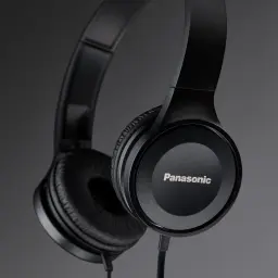 Auscultadores Panasonic Banda Cabo Jack 3,5mm Preto RP-HF100ME - logótipo Panasonic na cápsula e almofada