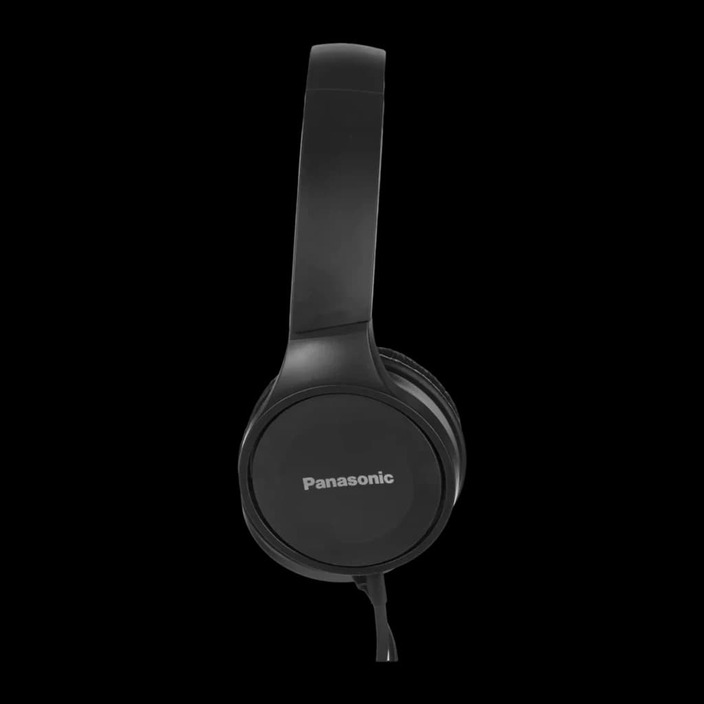Auscultadores Panasonic Banda Cabo Jack 3,5mm Preto RP-HF100ME - logo Panasonic no auricular e cabo visível