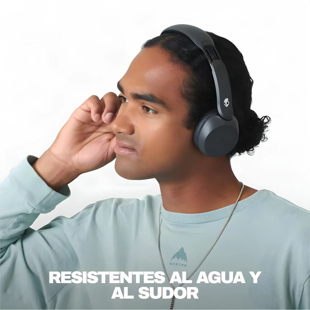 Auriculares Skullcandy Icon 180 Diadema Bluetooth 5.3 50h Negro - hombre con auriculares puestos de perfil, resistentes