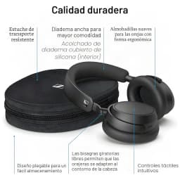 Casque Sennheiser Accentum Plus Réduction de Bruit Arceau Bluetooth 5.2 Noir - casque et étui noir avec détails