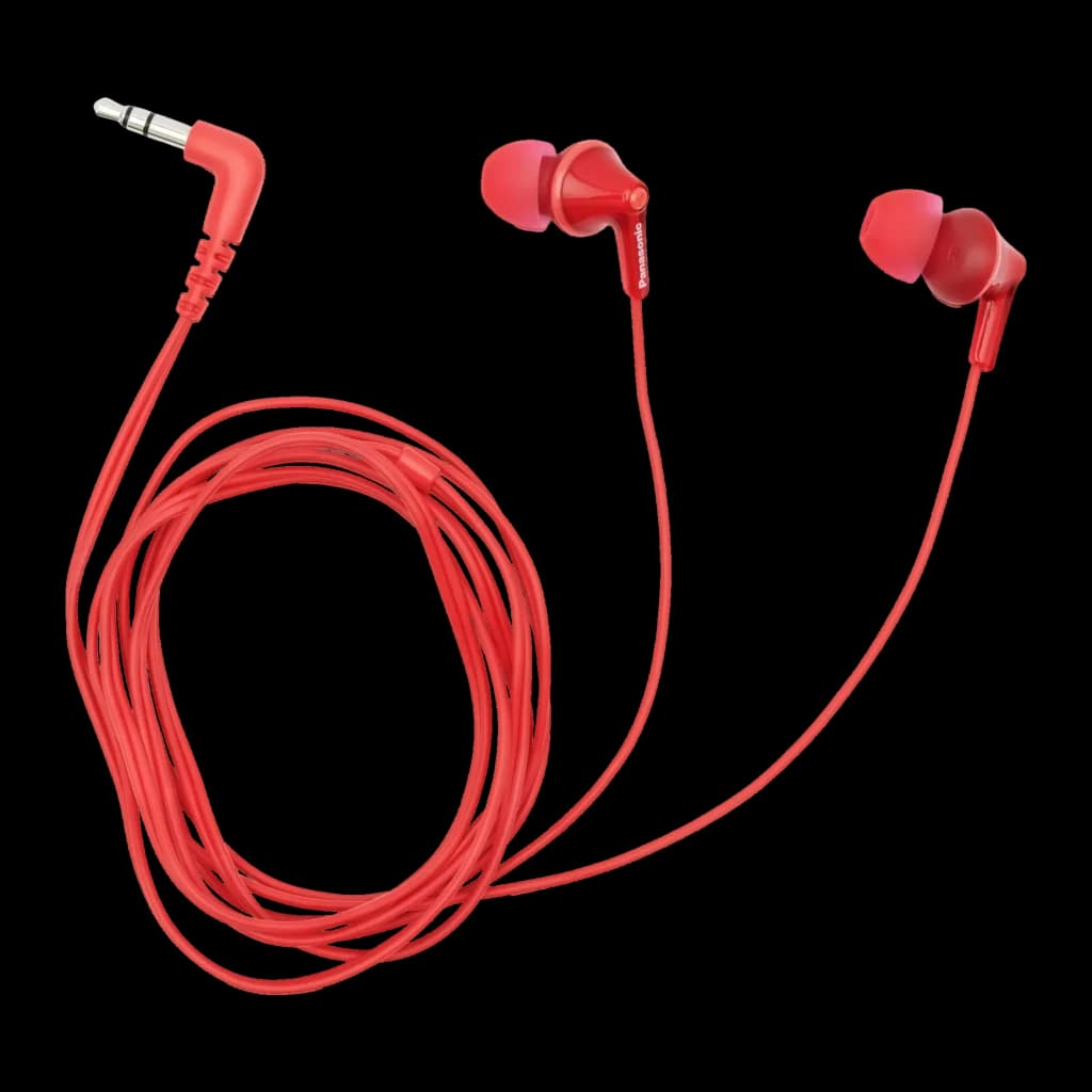 Auriculares Panasonic In-Ear Jack 3,5mm Vermelho RP-HJE125 - cabo enrolado, dois auriculares e conector jack