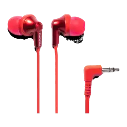 Auriculares Panasonic In-Ear Jack 3,5mm Vermelho RP-HJE125 - dois auriculares e ficha angular em destaque