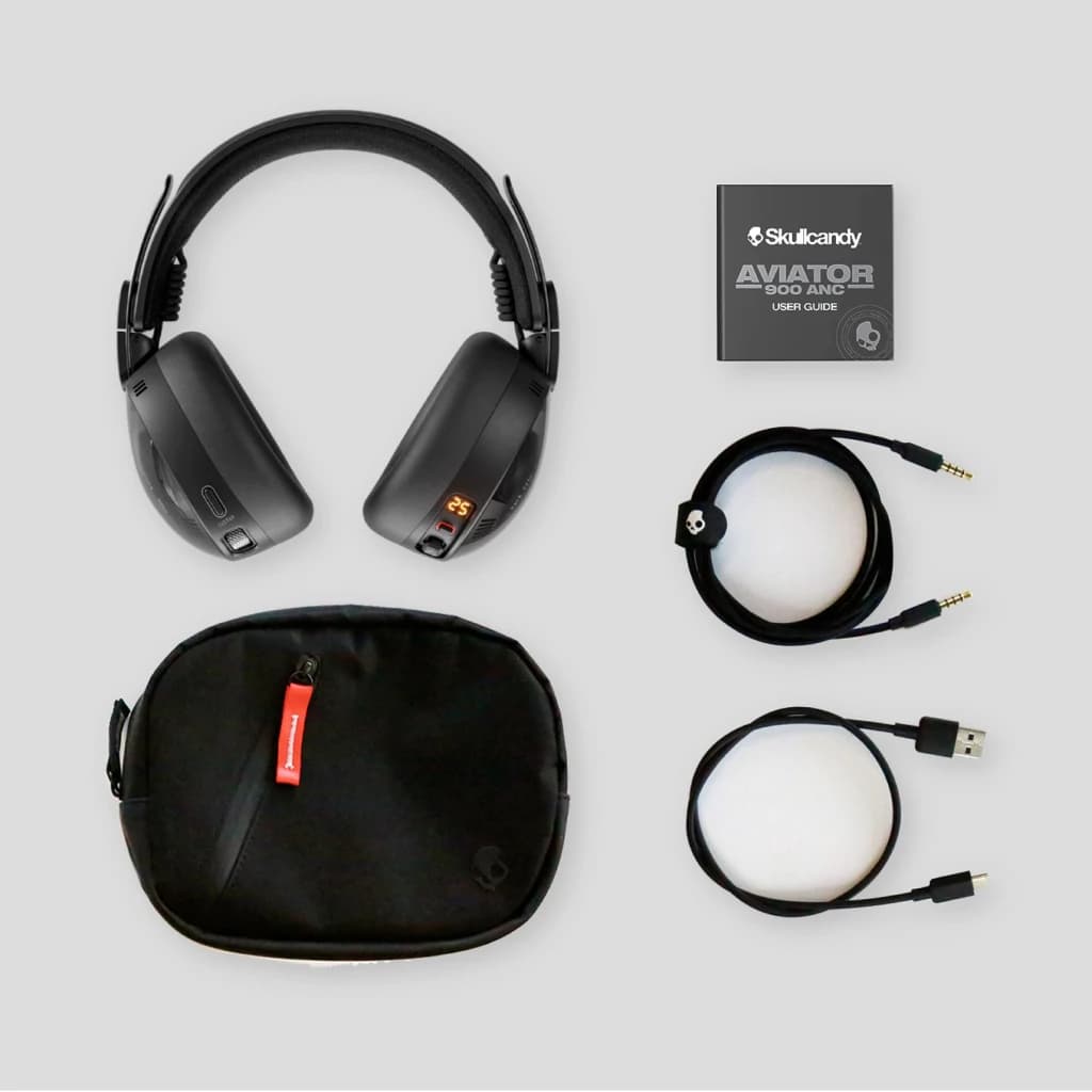 Casque Skullcandy Aviator 900 ANC Réduction de Bruit Arceau Bluetooth 5.3 Noir - housse, câbles et guide
