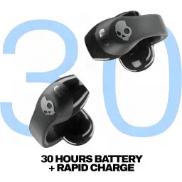 Écouteurs Skullcandy Push 720 Open-Ear Bluetooth 5.3 6h + 24h étui IP67 Noir/Argent - deux écouteurs noirs avec logo
